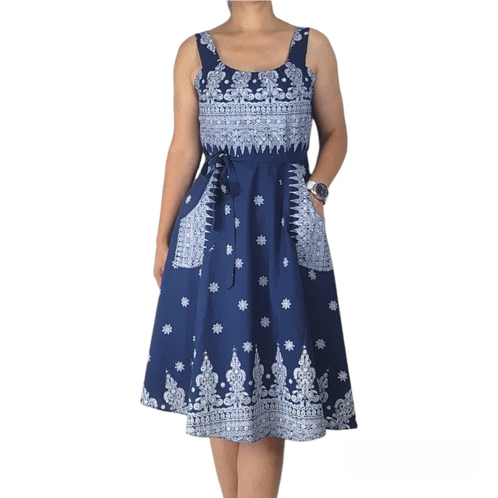 Wrap Midi Dress Boho Print Fit And Flare A-line Pockets Summer Sun dress